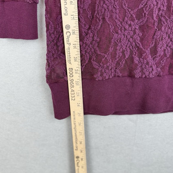 Vanity Y2K Burgundy Women's Grunge Sheer Lace 3/4 Sleeved Hoodie Cowl Neck Sz M - Picture 7 of 8